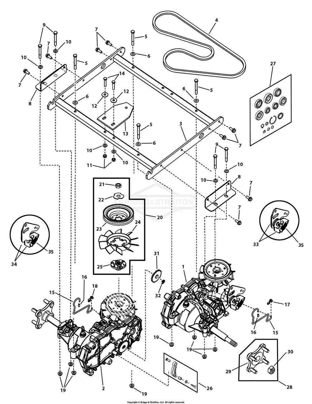 Transaxle Group - Ezt Diagram and Parts List for 7800819 (C950-60107-0)(2011) Briggs and Stratton Lawn Tractor